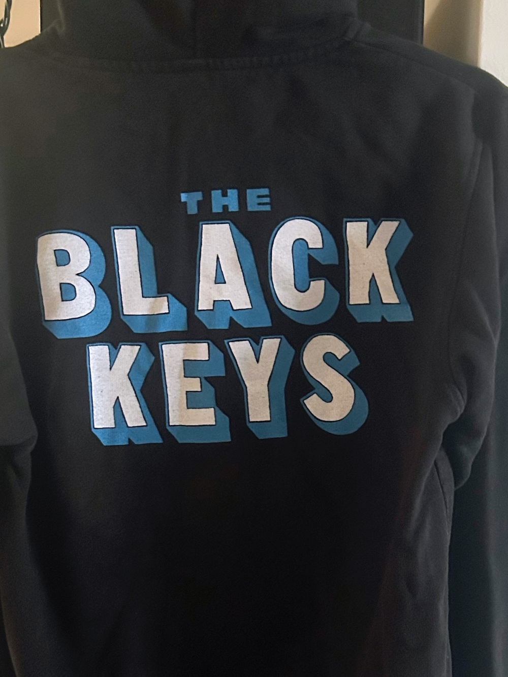 The Black Keys Mens Black Graphic Hoodie - Black with Blue/White Print Zip up